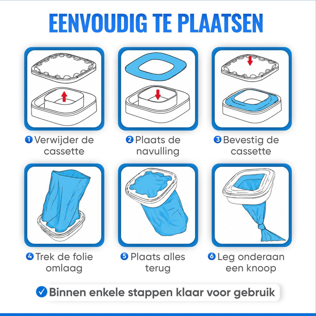 Luieremmer navulling – plaatsen in zes stappen
