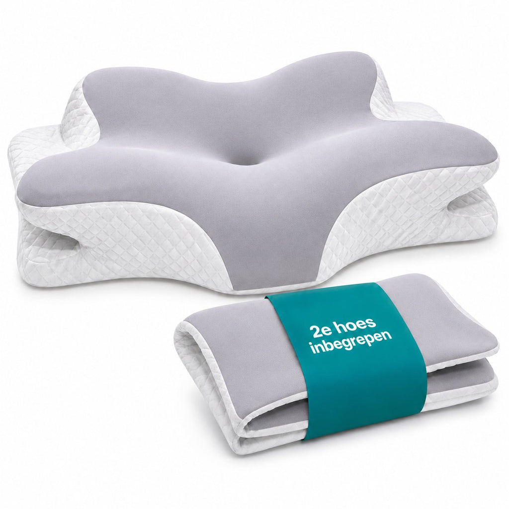 Grijs ergonomisch hoofdkussen met twee hoezen