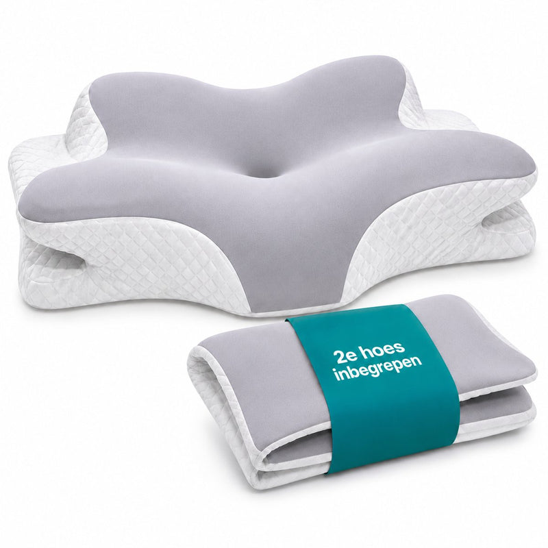 Grijs ergonomisch hoofdkussen met twee hoezen