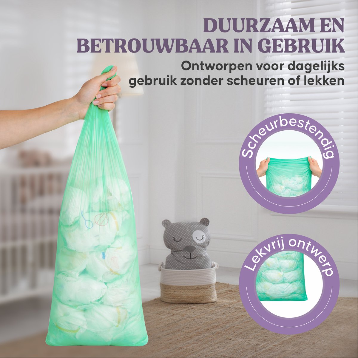 Sterke, scheurbestendige navulling met luiers