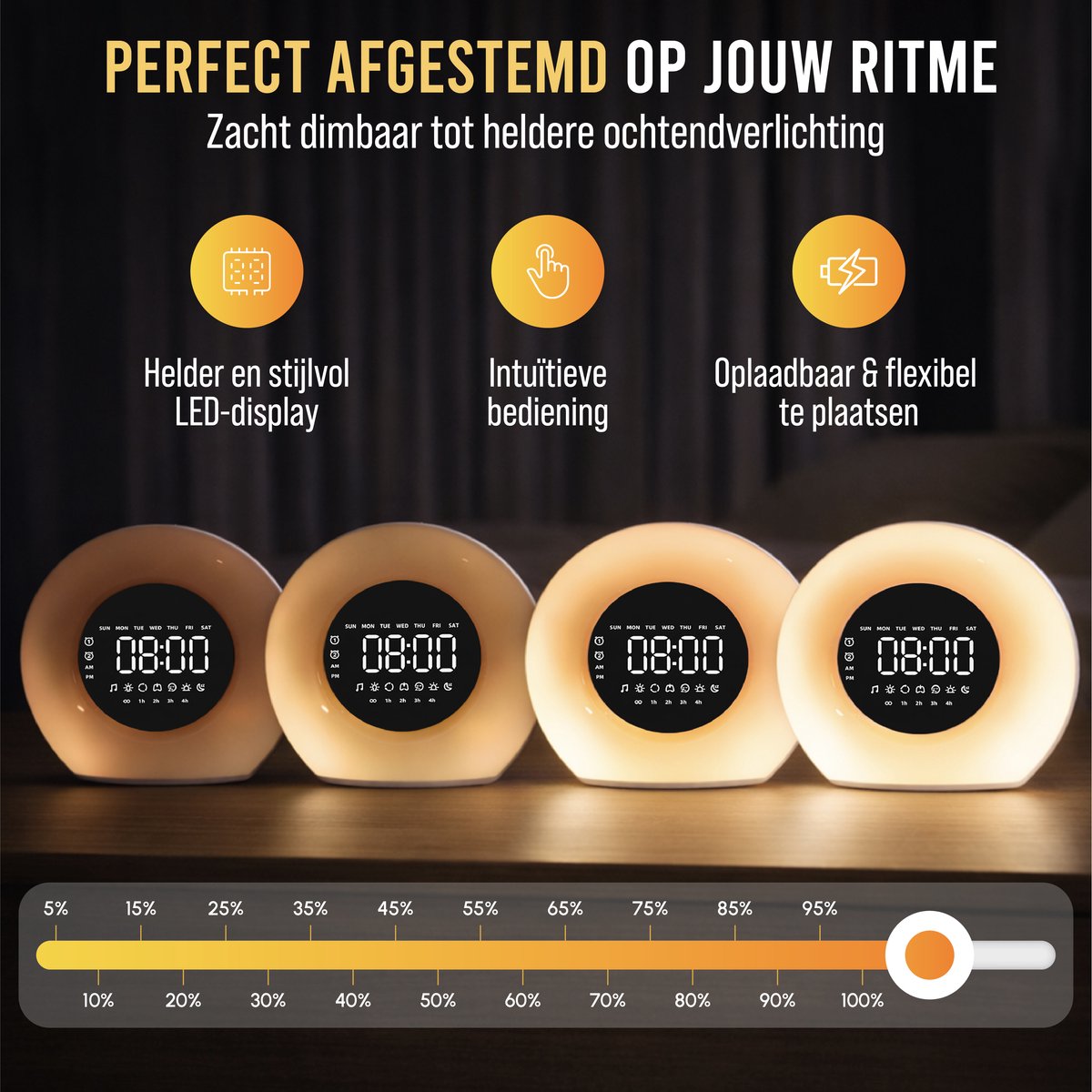 Wake-up light – licht dimbaar tot heldere ochtendverlichting