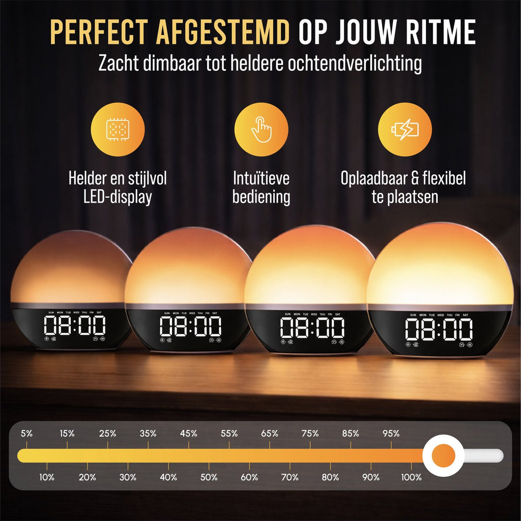 Wake-up light – licht dimbaar tot heldere ochtendverlichting