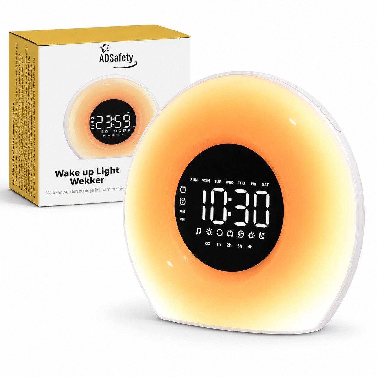 Wake-up light met digitale klok, met verpakking