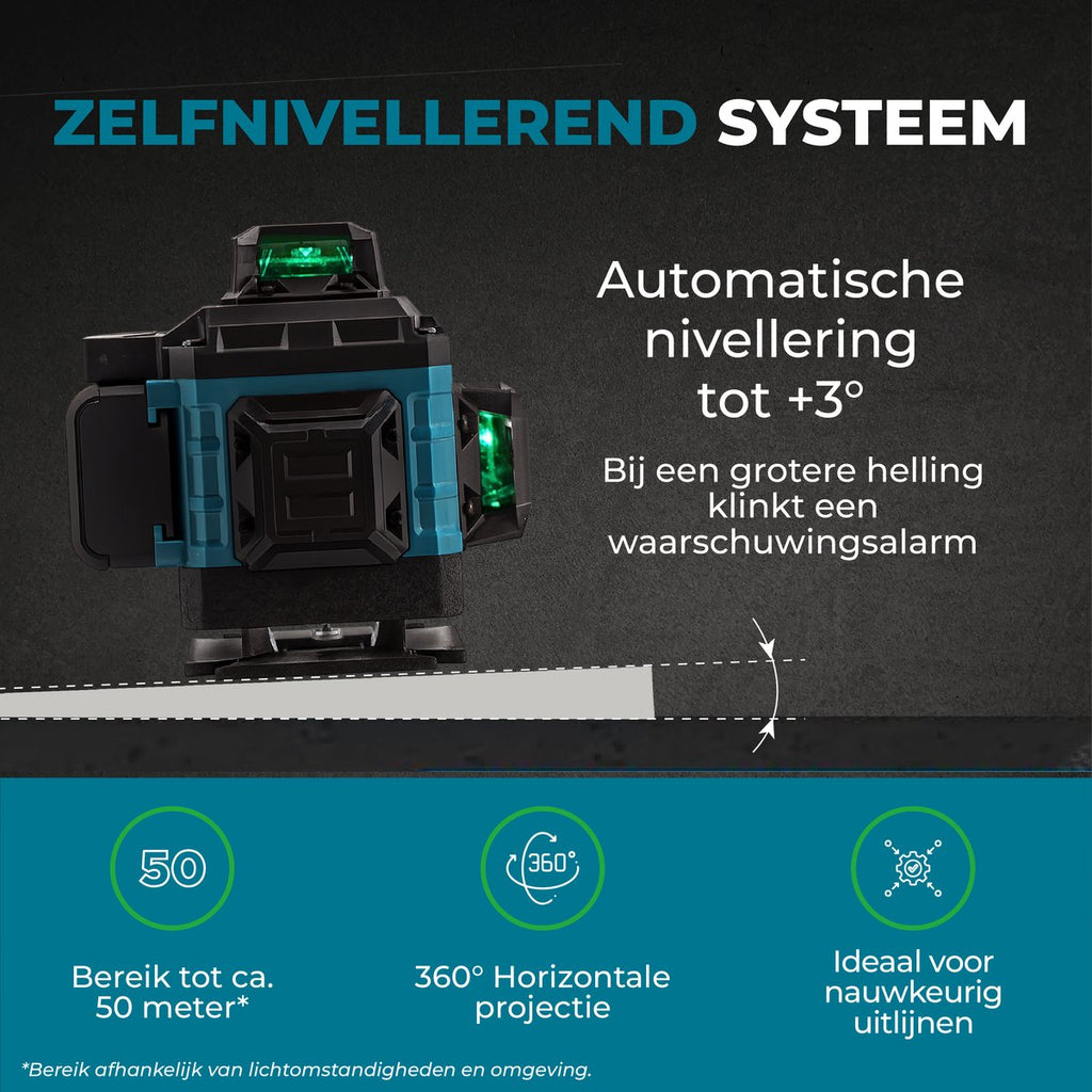 Kruislijnlaser – zelfnivellerend systeem met 360° horizontale projectie