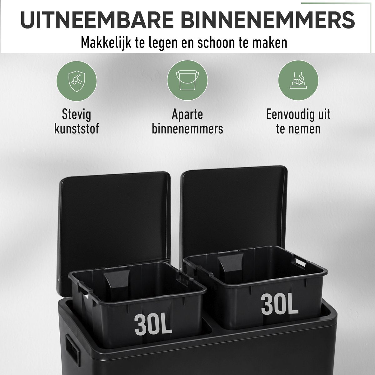 Afvalscheider – twee uitneembare binnenemmers van 30 L