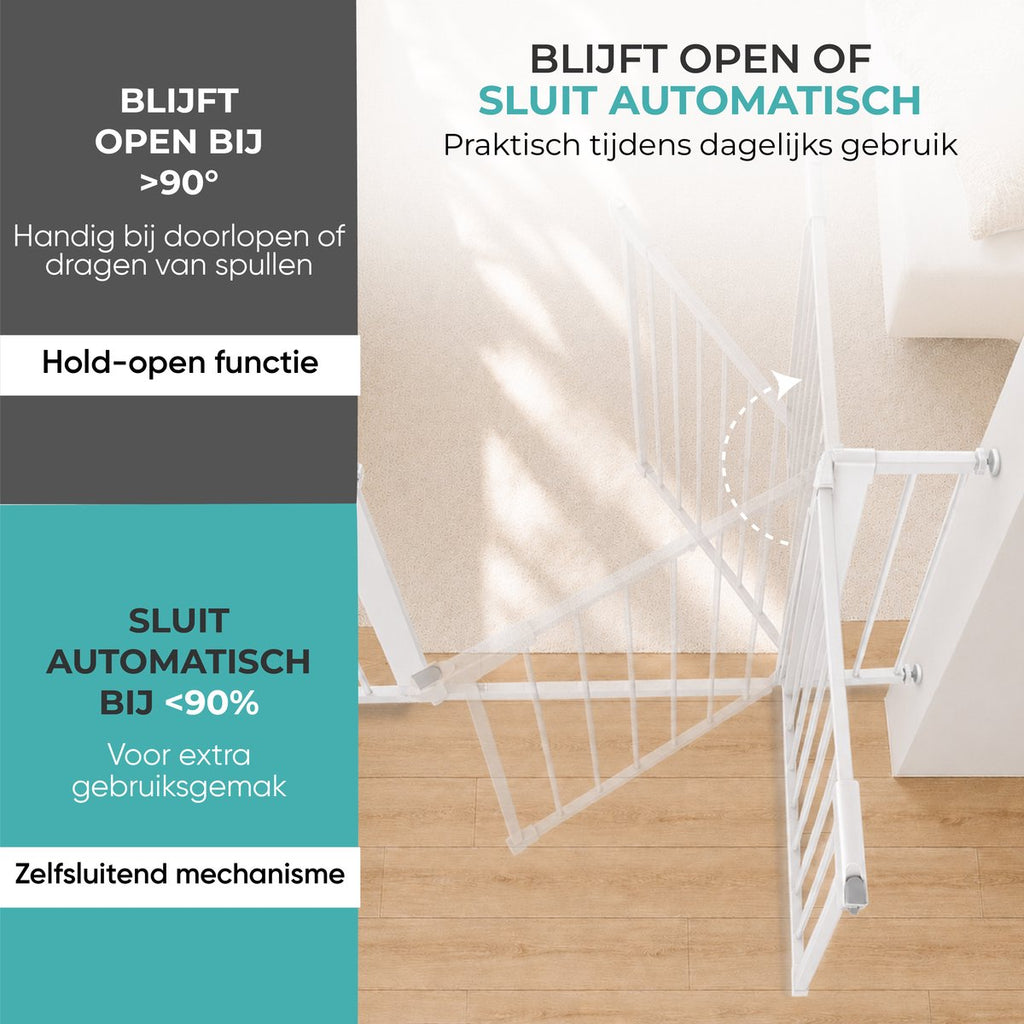 Wit hondenhek – blijft open boven 90° en sluit onder 90°
