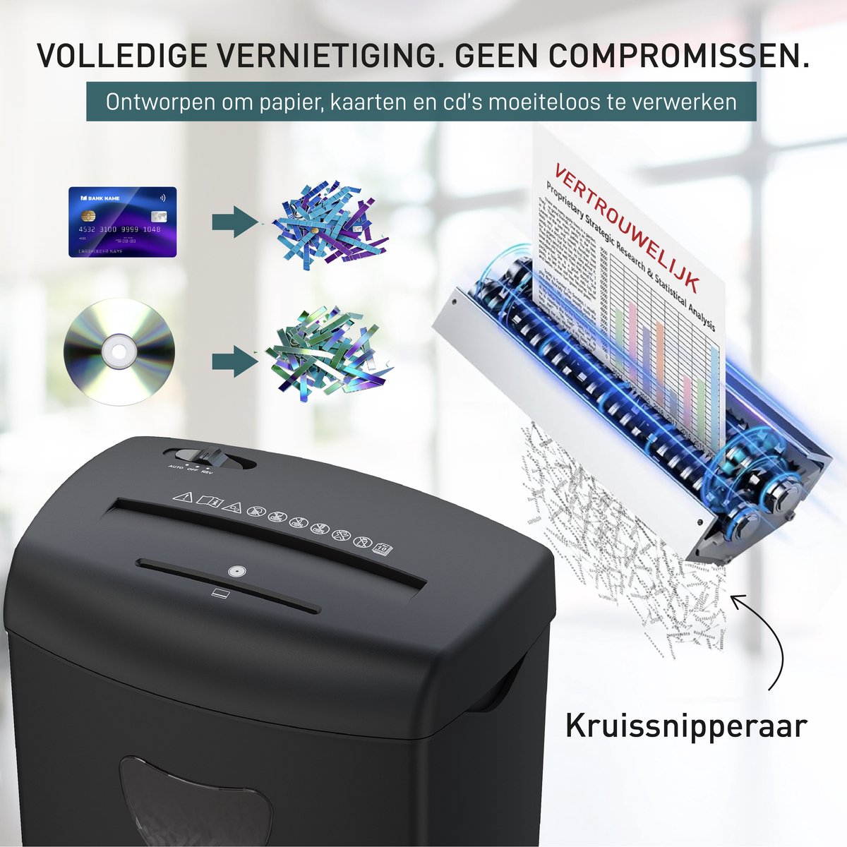 Papierversnipperaar – kruissnippers van papier, pasjes en cd's