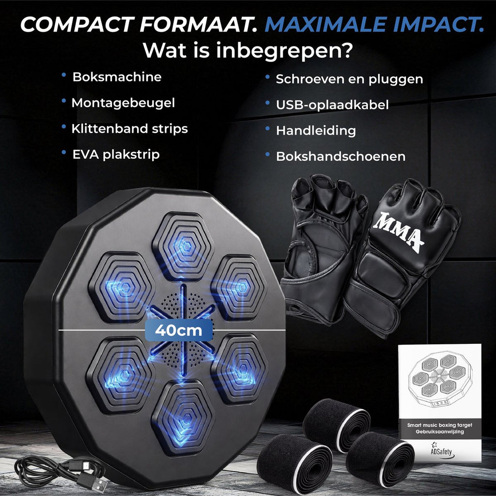 Boksmachine – inhoud van de set, met afmetingen