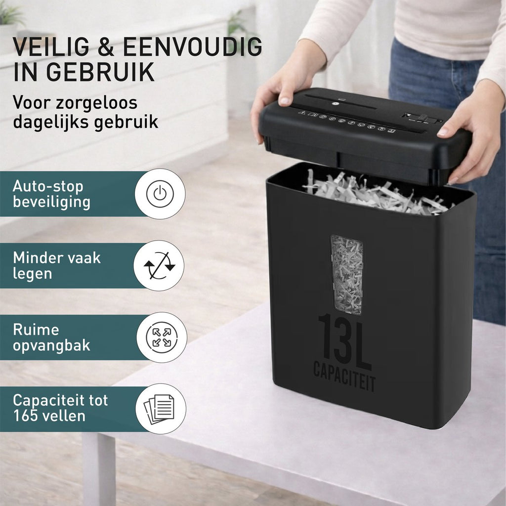 Papierversnipperaar 13 L – auto-stop en ruime opvangbak