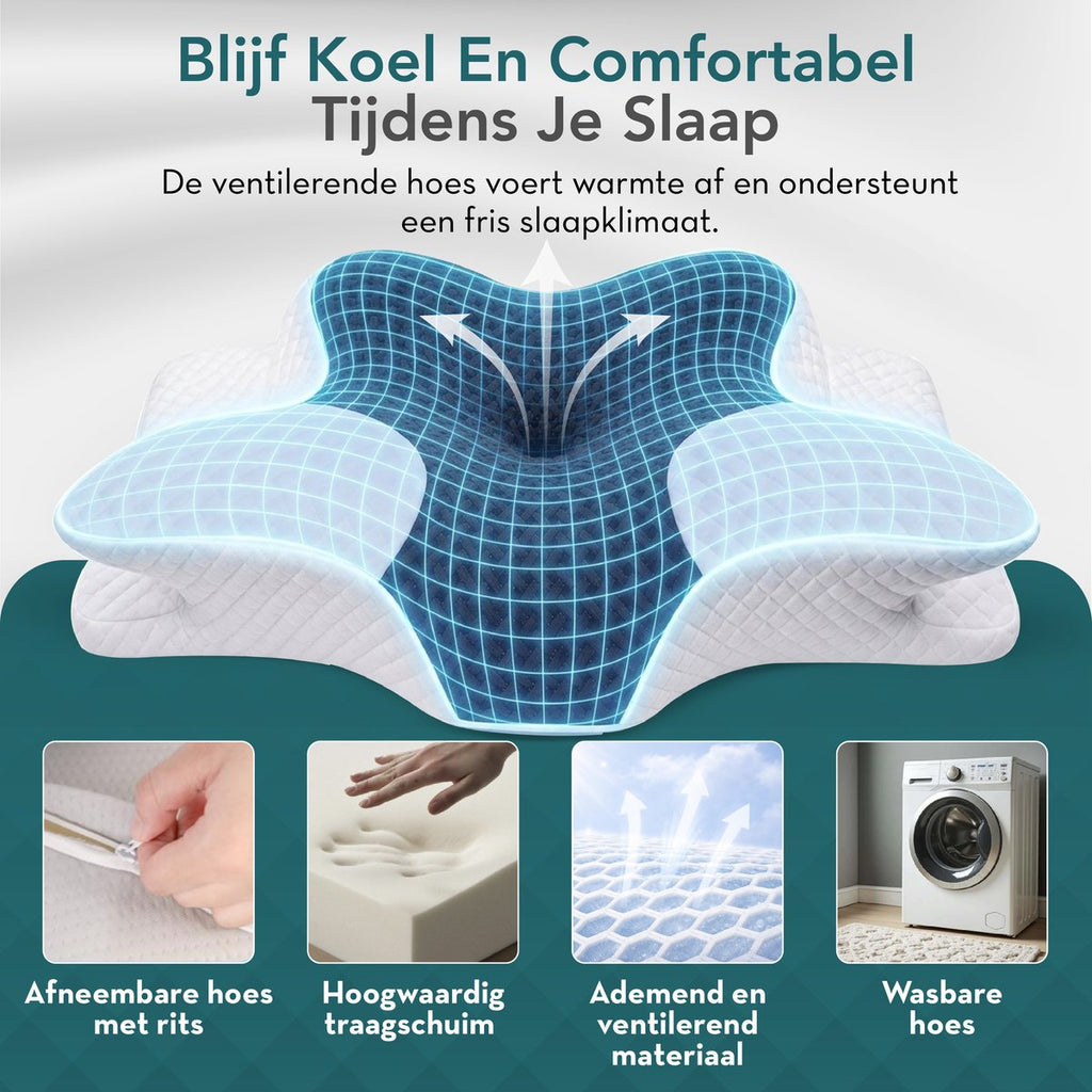 Zwart hoofdkussen – ventilerende, afneembare en wasbare hoes