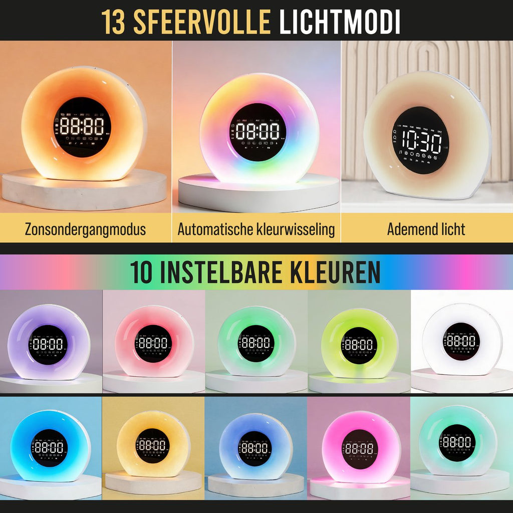 Wake-up light – 13 lichtmodi en 10 instelbare kleuren