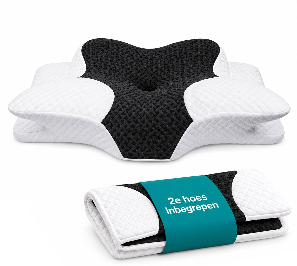 Zwart ergonomisch hoofdkussen met twee hoezen