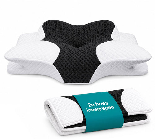 Zwart ergonomisch hoofdkussen met twee hoezen