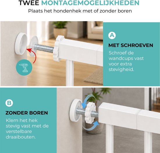 Wit hondenhek – twee montagemogelijkheden: met schroeven en zonder boren