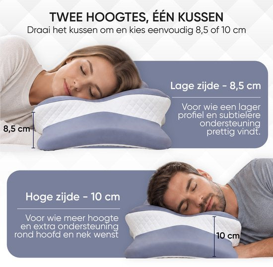 Blauwgrijs hoofdkussen – twee hoogtes: 8,5 en 10 cm