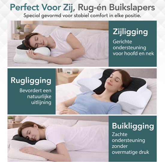Zwart hoofdkussen voor zij-, rug- en buikslapers