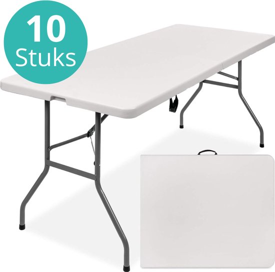 Witte inklapbare tafel 180 cm – set van 10, uitgeklapt en ingeklapt
