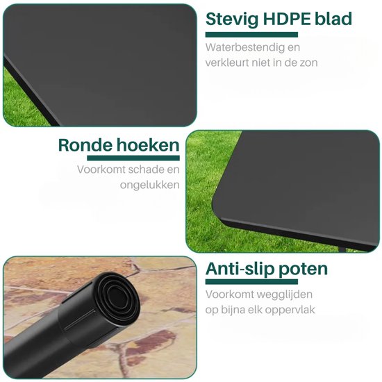 Tafel met tuinbanken – HDPE-blad, ronde hoeken en antislippoten