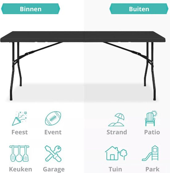 Zwarte inklapbare tafel 180 cm voor binnen en buiten