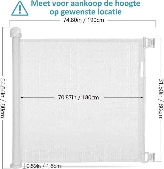 Wit oprolbaar hondenhekje 180 cm – afmetingen
