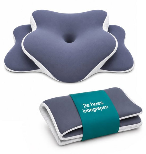 Blauwgrijs ergonomisch hoofdkussen met twee hoezen