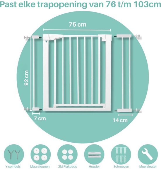 Wit traphek – past in openingen van 76 t/m 103 cm, met afmetingen