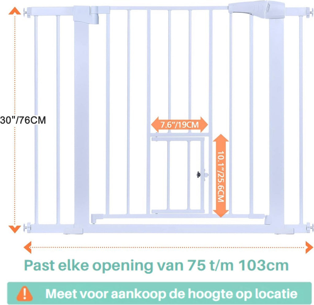 Wit hondenhek – past in openingen van 75 t/m 103 cm, hoogte 76 cm