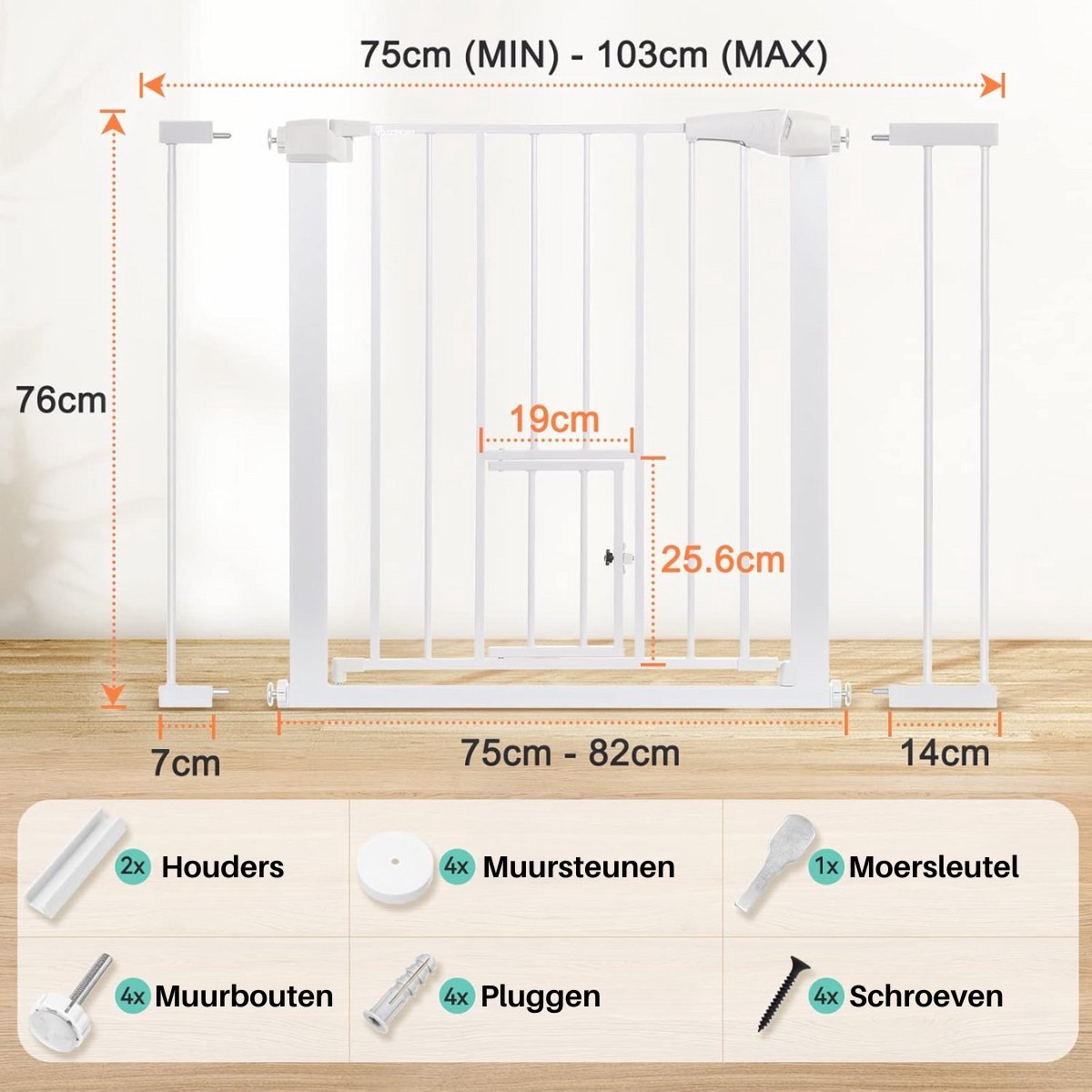 ADSafety Hondenhek Zonder Boren - 76 t/m 103 cm - Wit - ADSafety