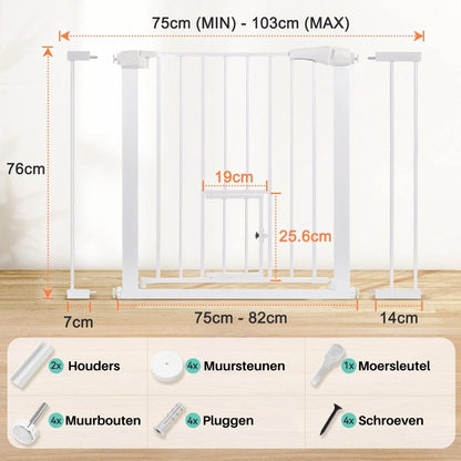 ADSafety Hondenhek Zonder Boren - 76 t/m 103 cm - Wit - ADSafety