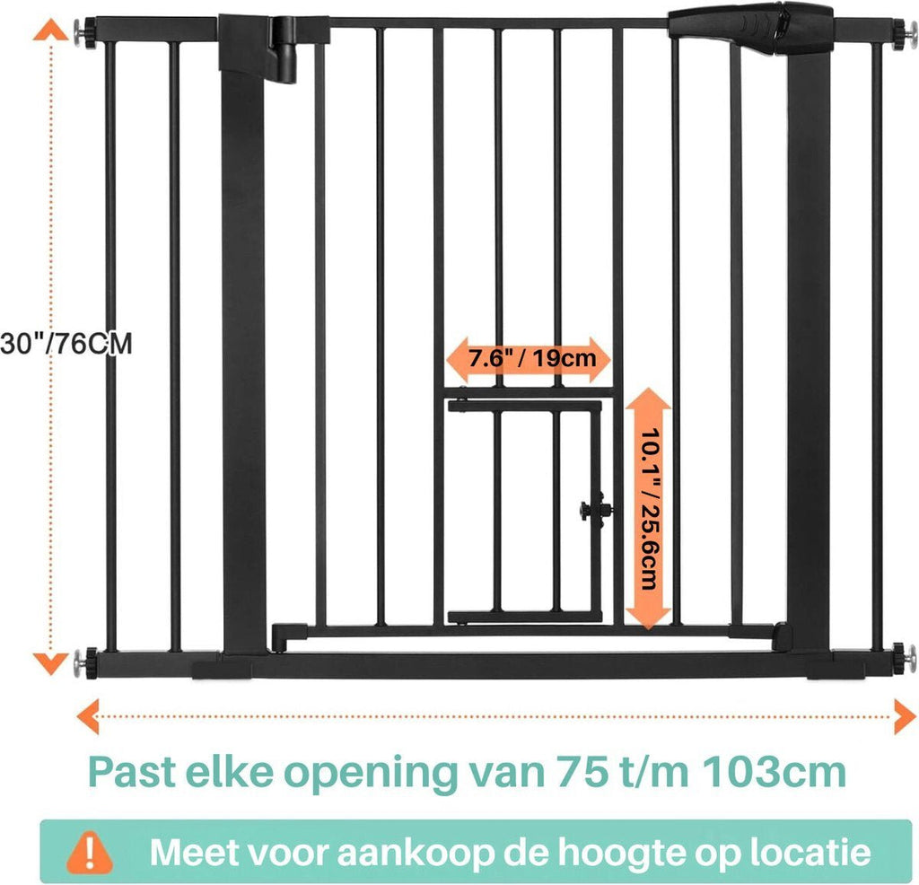 Zwart hondenhek – past in openingen van 75 t/m 103 cm, hoogte 76 cm