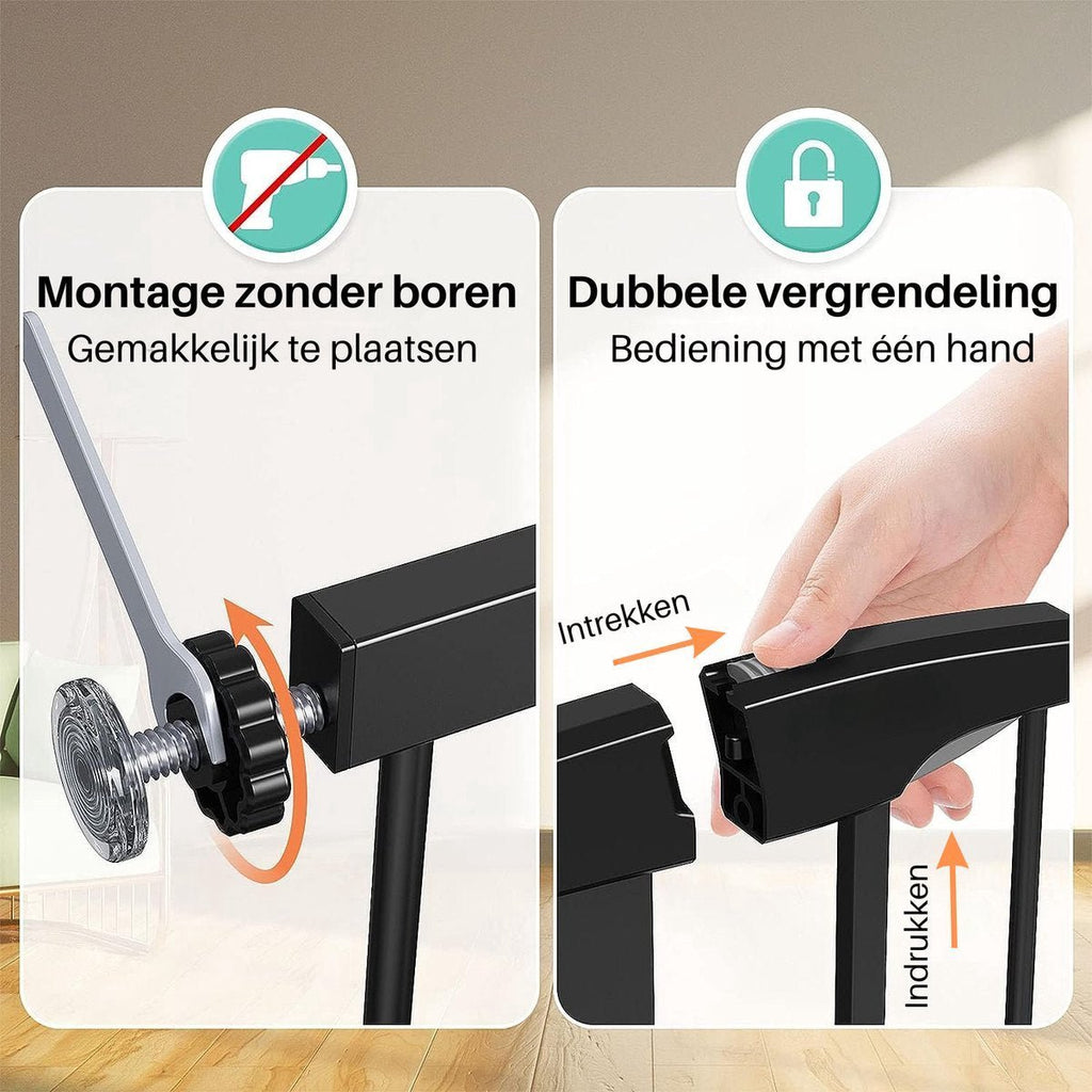 Zwart hondenhek – montage zonder boren en dubbele vergrendeling