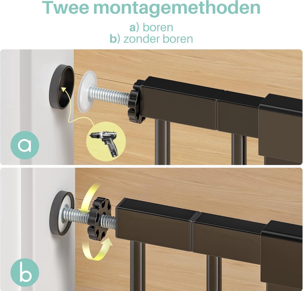 ADSafety Hondenhek Zonder Boren - 76 t/m 103 cm - Zwart - ADSafety