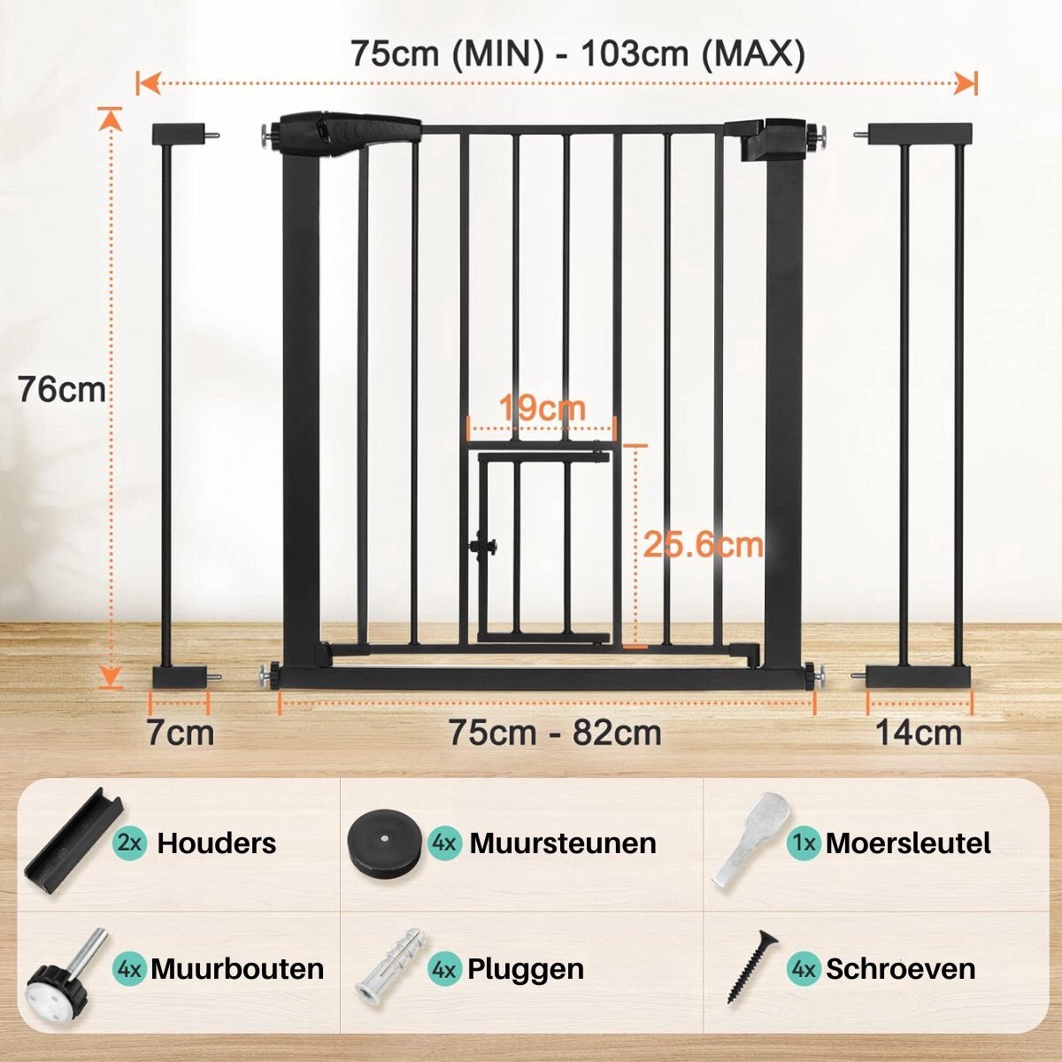 ADSafety Hondenhek Zonder Boren - 76 t/m 103 cm - Zwart - ADSafety