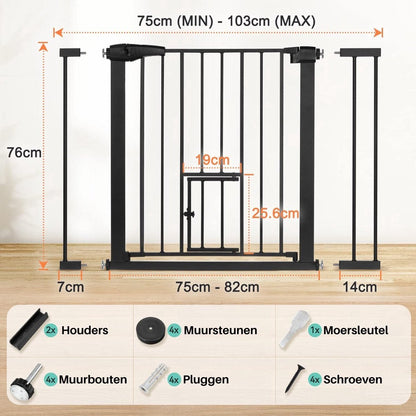 ADSafety Hondenhek Zonder Boren - 76 t/m 103 cm - Zwart - ADSafety