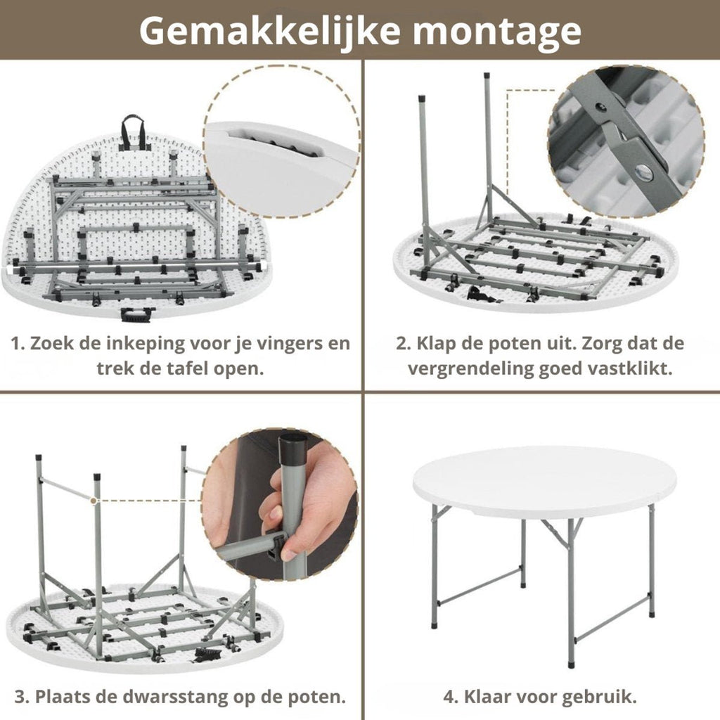 Witte ronde inklapbare tafel – montage in vier stappen