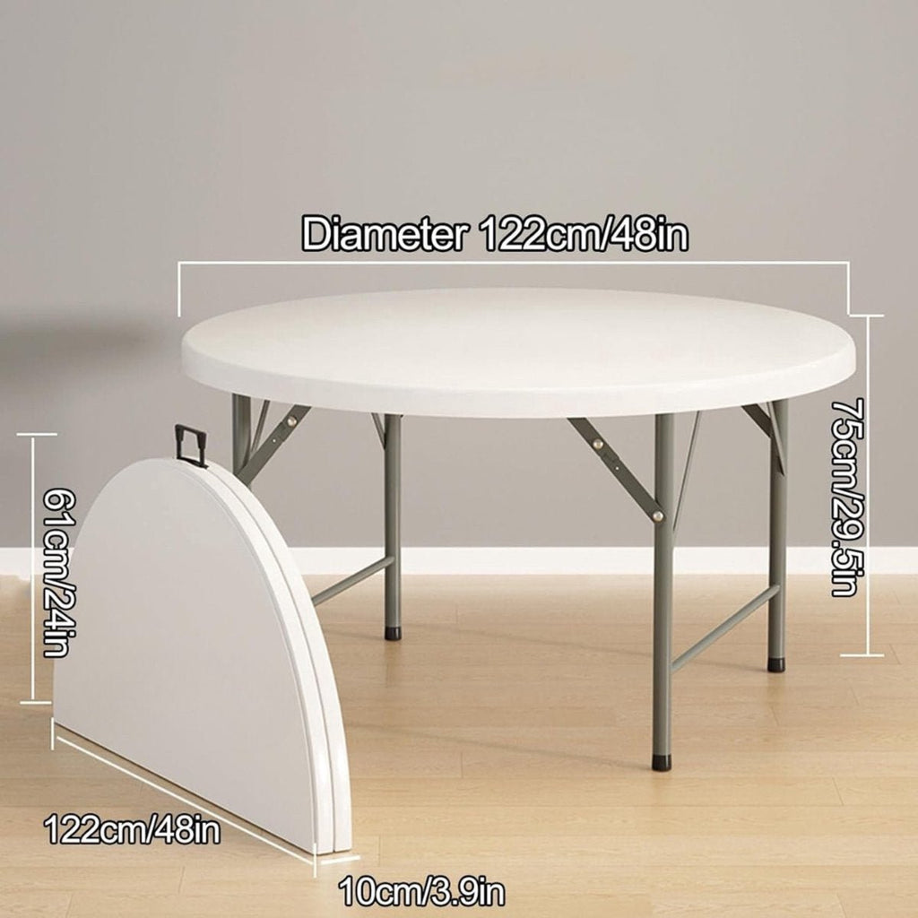 Witte ronde inklapbare tafel – afmetingen: Ø122 cm, hoogte 74 cm