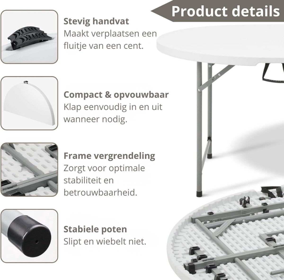 ADSafety Inklapbare Tafel - Ø122 x H74 cm - Wit - ADSafety