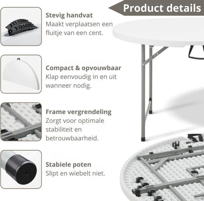 ADSafety Inklapbare Tafel - Ø122 x H74 cm - Wit - ADSafety