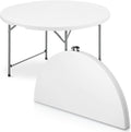 Witte ronde inklapbare tafel Ø122 cm, uitgeklapt en ingeklapt