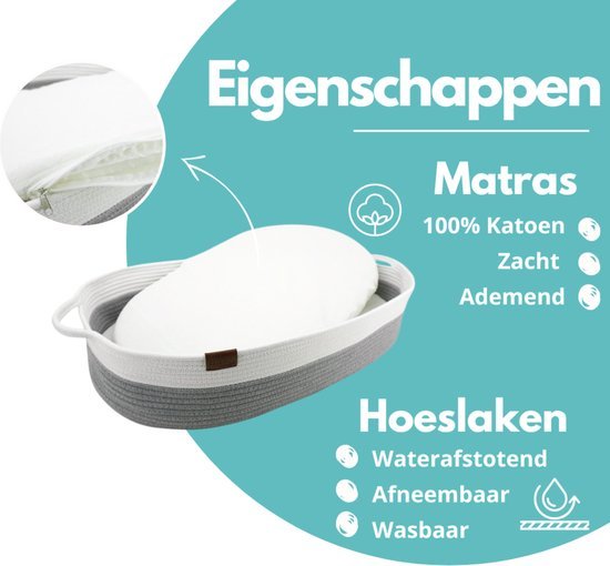 Grijze verschoonmand – matras en afneembaar hoeslaken