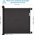 Zwart oprolbaar hondenhekje 140 cm – afmetingen