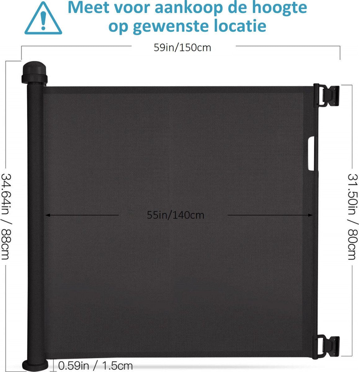 ADSafety Oprolbaar Hondenhekje - 10 tot 140 cm Breed - Zwart - ADSafety