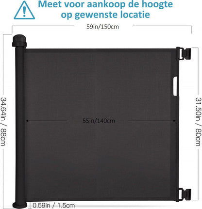ADSafety Oprolbaar Hondenhekje - 10 tot 140 cm Breed - Zwart - ADSafety