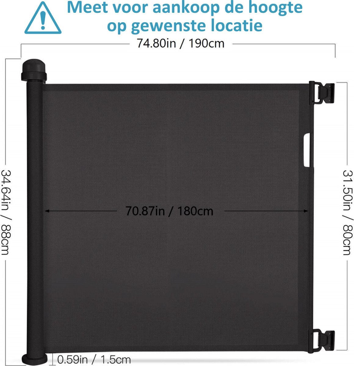 ADSafety Oprolbaar Hondenhekje - 10 tot 180 cm Breed - Zwart - ADSafety