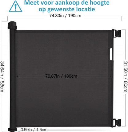 ADSafety Oprolbaar Hondenhekje - 10 tot 180 cm Breed - Zwart - ADSafety