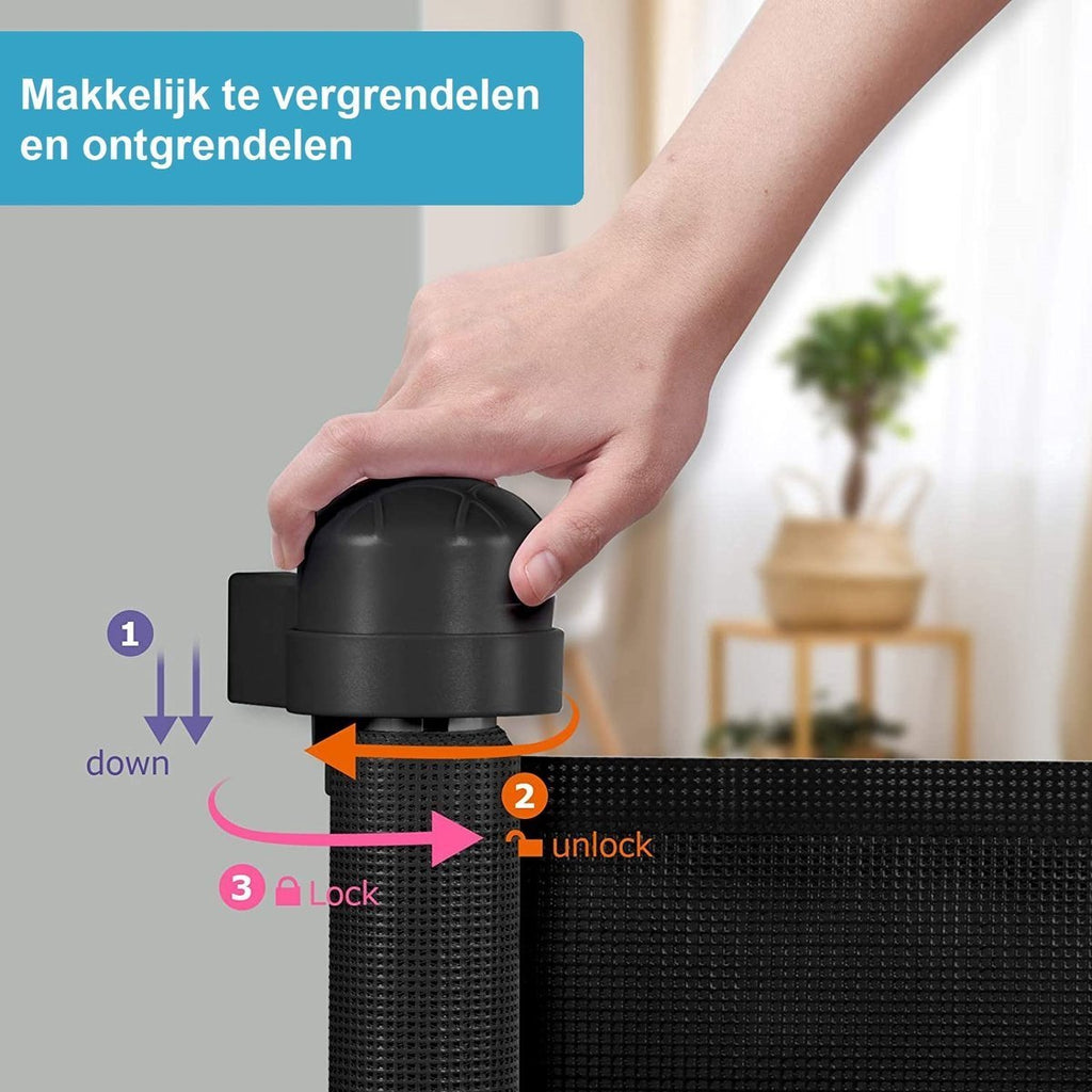 Oprolbaar hondenhekje – vergrendelen en ontgrendelen