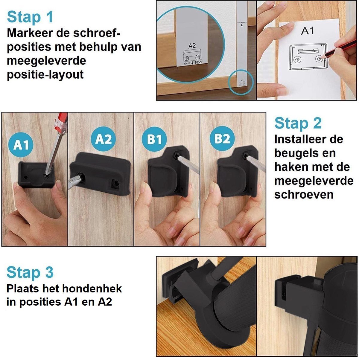 ADSafety Oprolbaar Hondenhekje - 10 tot 180 cm Breed - Zwart - ADSafety