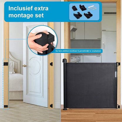 ADSafety Oprolbaar Hondenhekje - 10 tot 180 cm Breed - Zwart - ADSafety