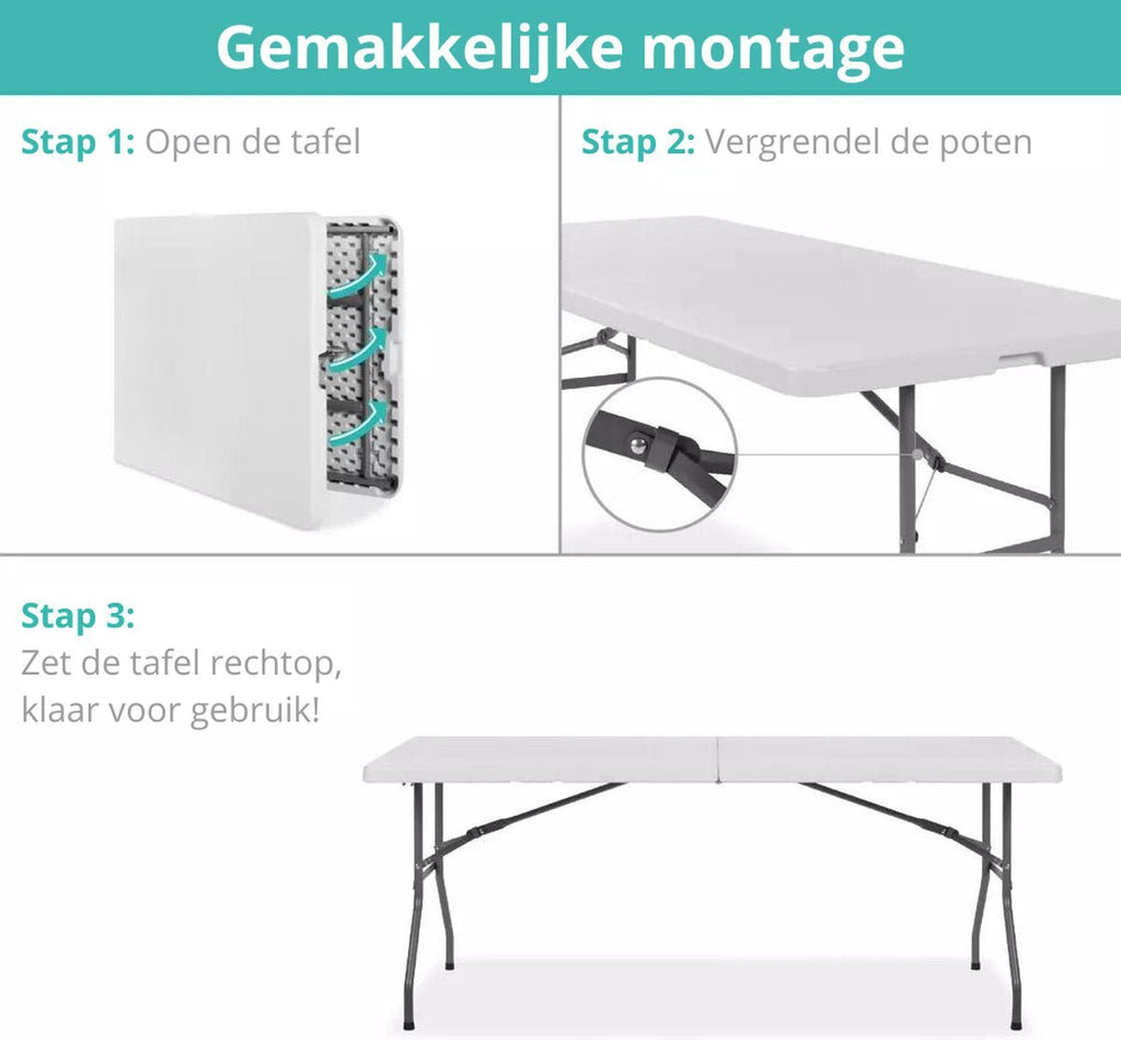 Witte inklapbare tafel 180 cm – montage in drie stappen