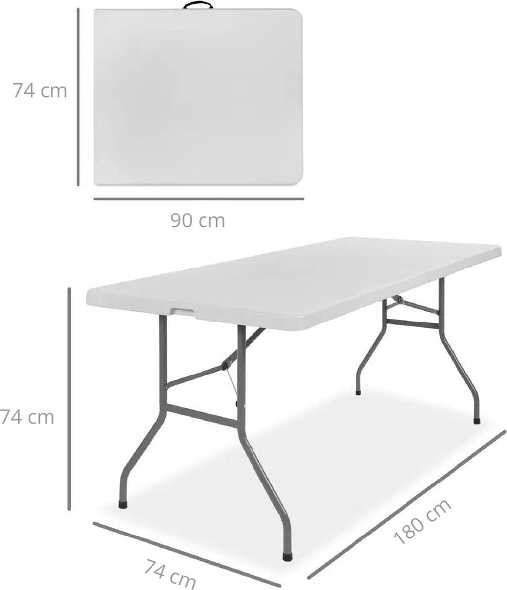 Witte inklapbare tafel 180 cm – afmetingen uitgeklapt en ingeklapt